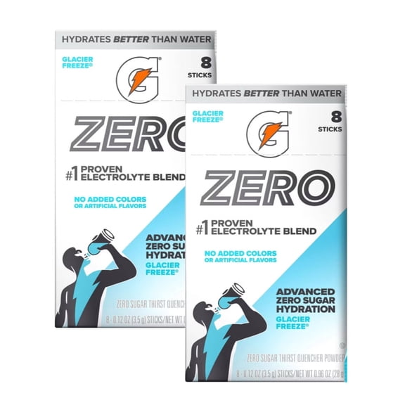 Gatorade Zero Glacier Freeze Electrolyte Hydration Drink Mix Sticks, 8 Count (2 Pack)