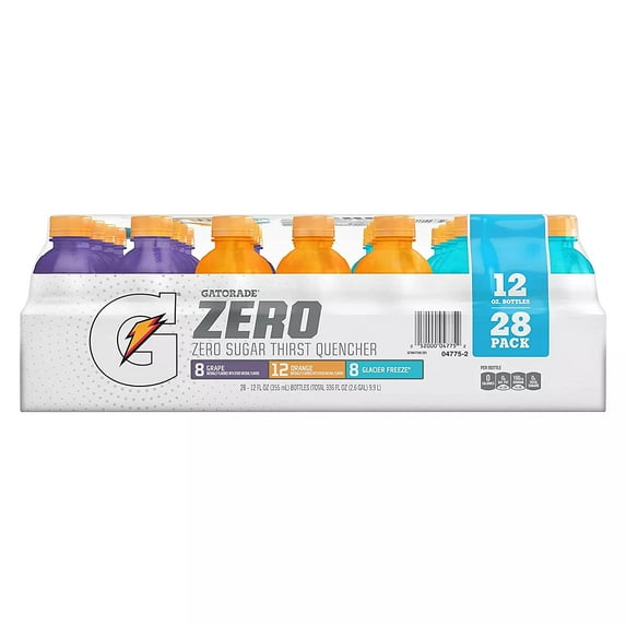 Gatorade Zero Low Calorie Zero Sugar 12oz Variety Pack (Grape, Orange, Glacier Freeze) 28CT