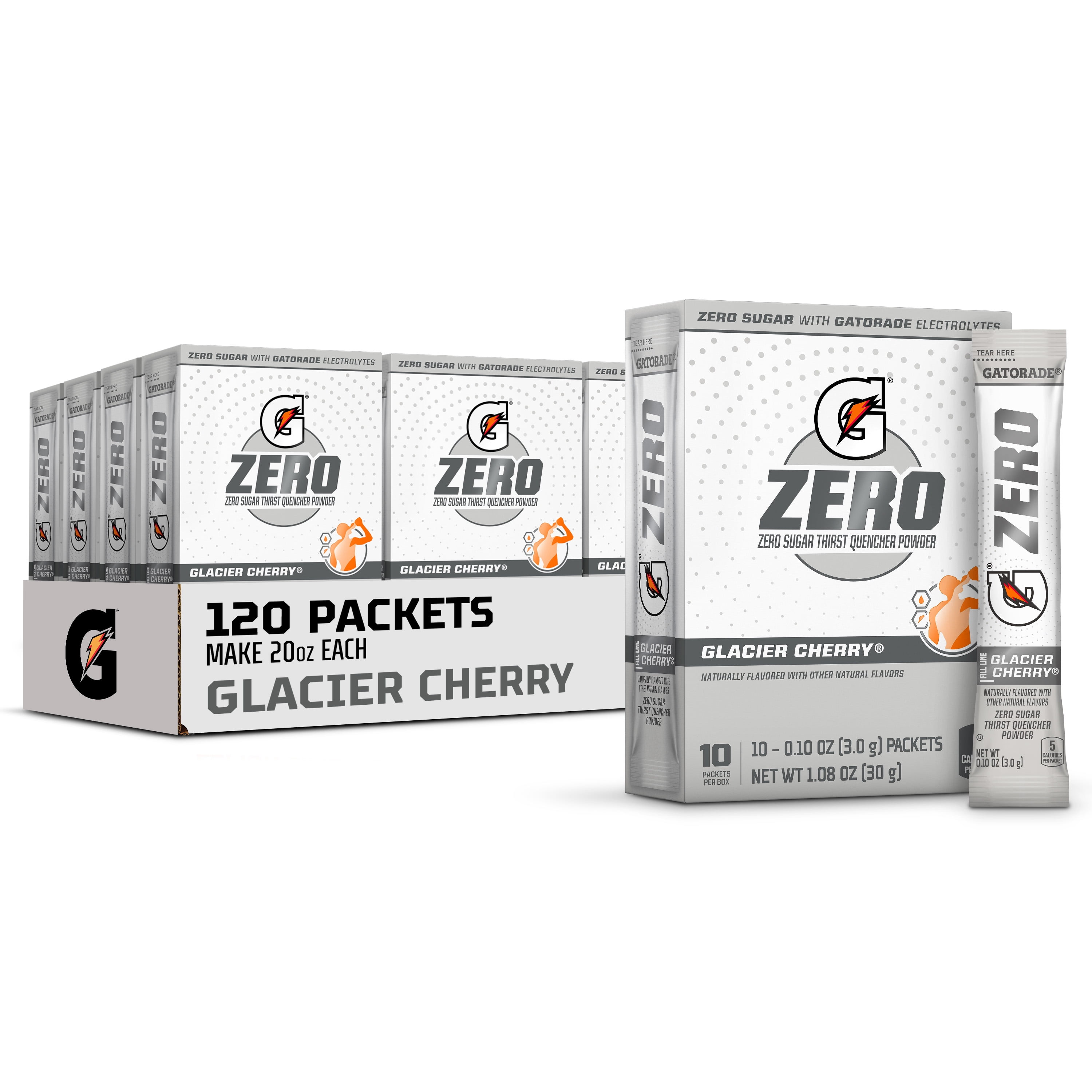 (12 pack) Gatorade G Zero Sports Drink Glacier Cherry, Powdered Energy Drink Mix, 0.10 oz, 10 Count Packets