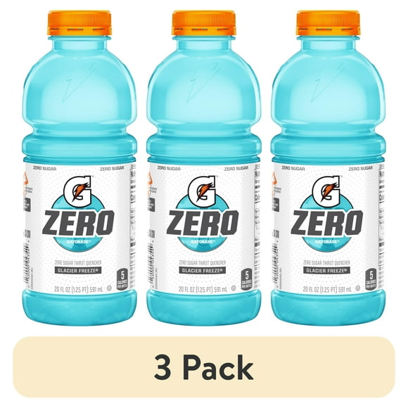 (3 pack) Gatorade Zero Sugar Glacier Freeze Thirst Quencher Sports Drinks, 20 fl oz Bottle