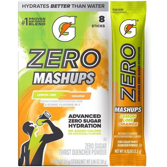 Gatorade Zero Sugar Powder Mashups, Lemon Lime and Orange, 0.12 oz, 8ct Box
