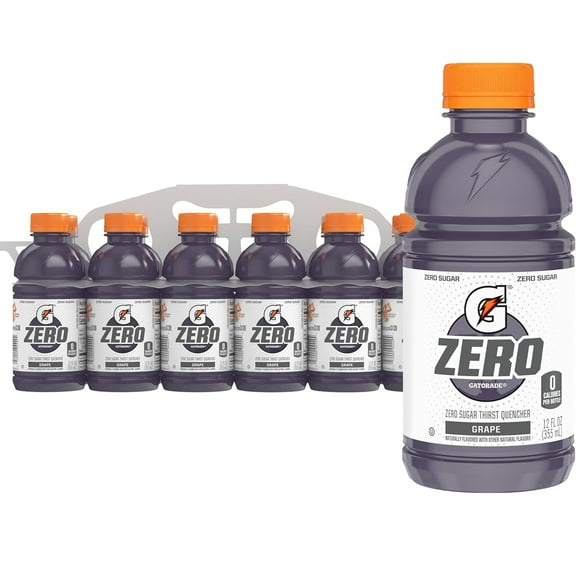 Gatorade Zero Sugar Thirst Quencher Grape Sports Drink, 12 fl oz, 12 Count Bottles