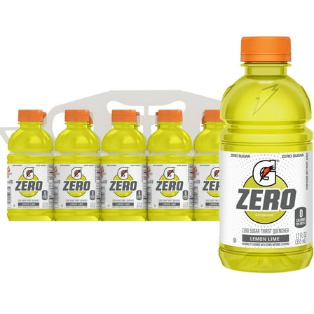 Gatorade Zero Sugar Thirst Quencher Lemon Lime Sports Drinks, 12 fl oz, 12 Count Bottles