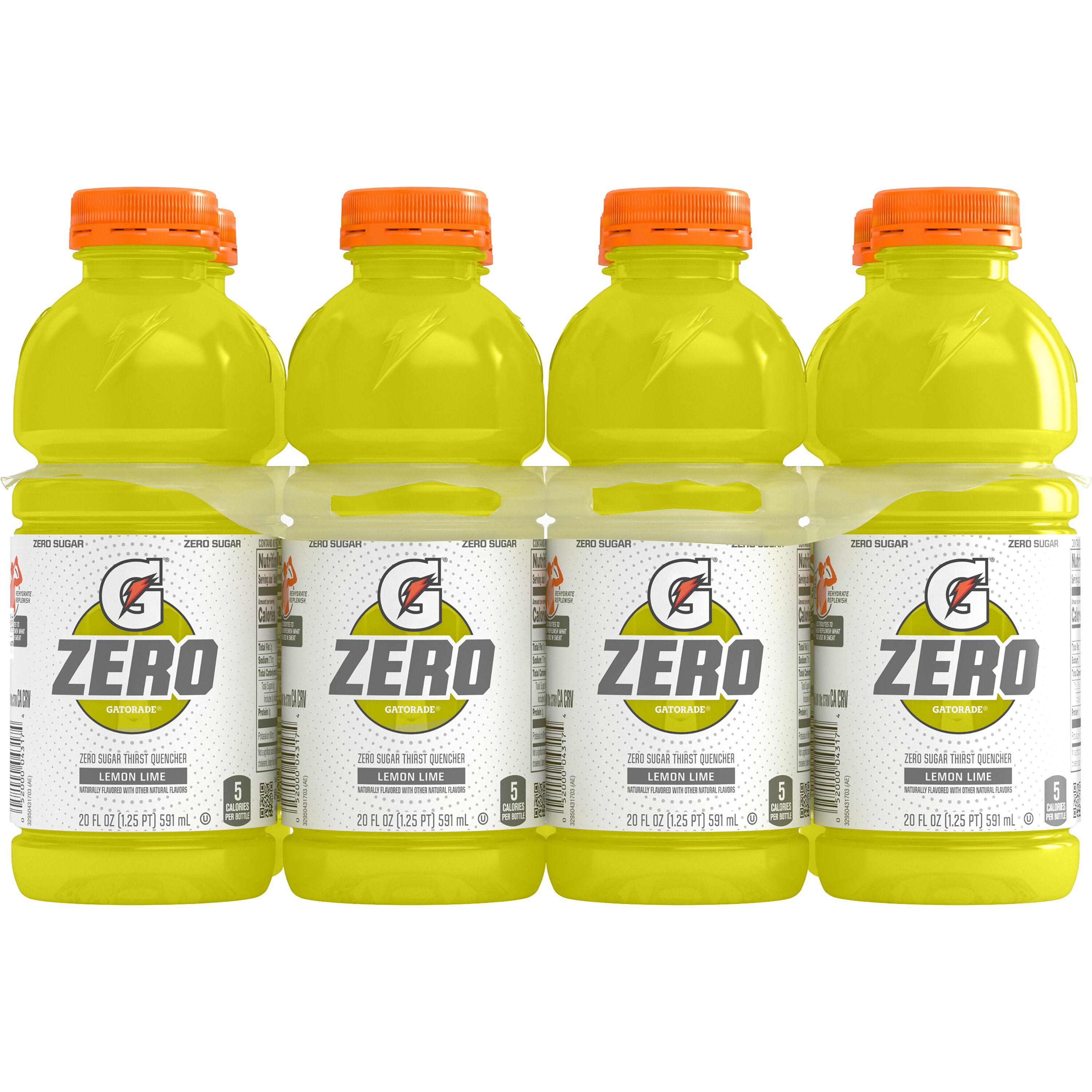 Gatorade Zero Sugar Thirst Quencher Lemon Lime Sports Drinks, 20 fl oz, 8 Count Bottles