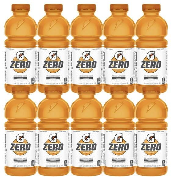 Gatorade Zero Sugar Thirst Quencher, Orange, 20 Fl Oz Bottles, 10 Pack, 20 fl oz Bottles, Electrolytes for Rehydration, Drinks, Zero, Sport Drink, Bottle
