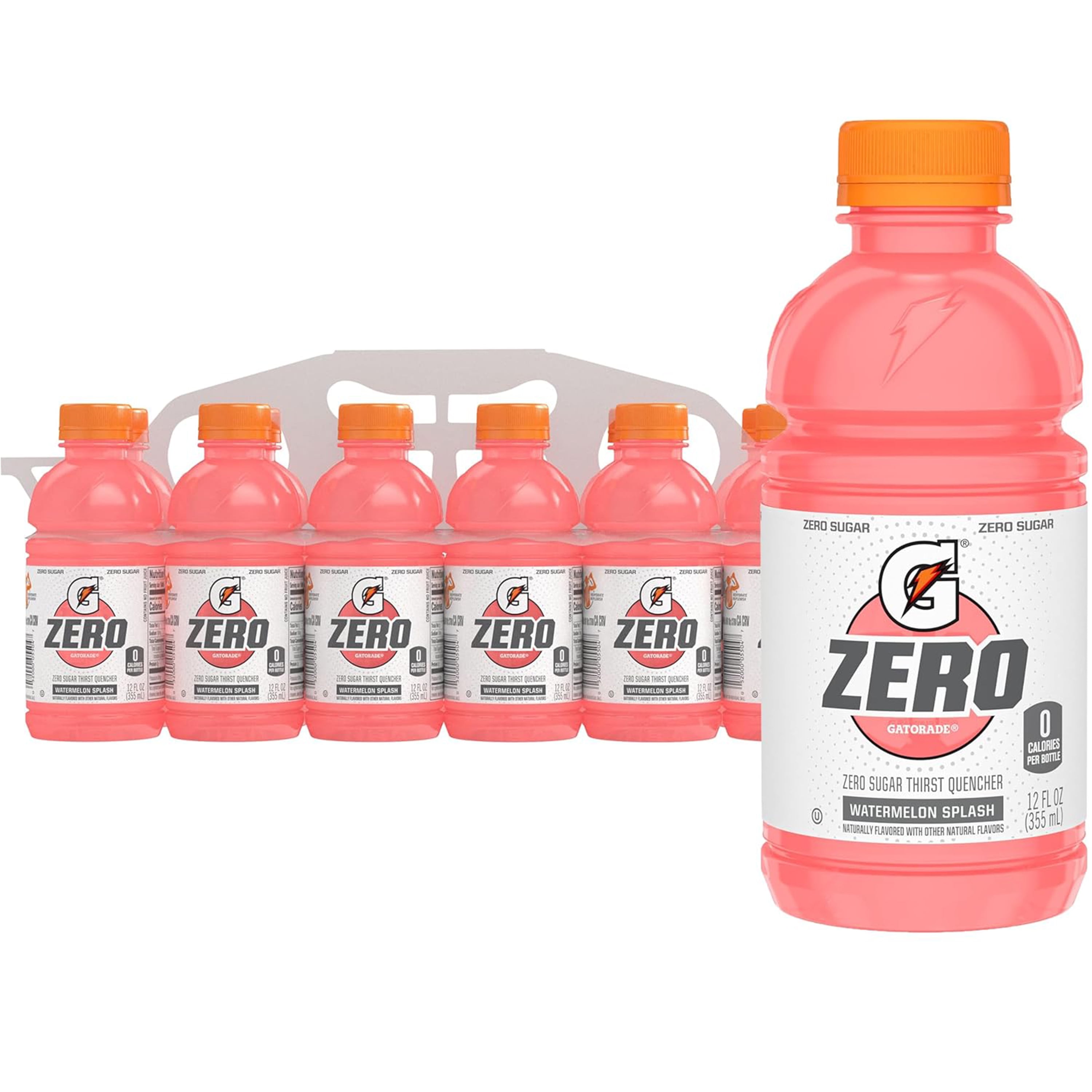 Gatorade Zero Sugar Thirst Quencher Watermelon Splash Sports Drinks, 12 fl oz, 12 Count Bottles