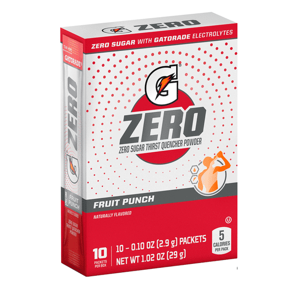 Gatorade Zero Thirst Quencher Powder Fruit Punch Zero Sugar 10 Packets 1.02 oz