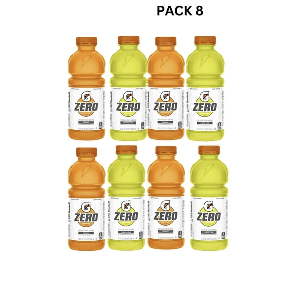 Gatorade Zero Variety Pack, Lemon lime + Orange, Zero Sugar, 20 Fl Oz (Pack of 8)