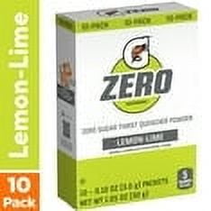Gatorade Zero Zero Sugar Thirst Quencher Powder Lemon Lime 0.10 Oz 10 Count (Pack of 2)