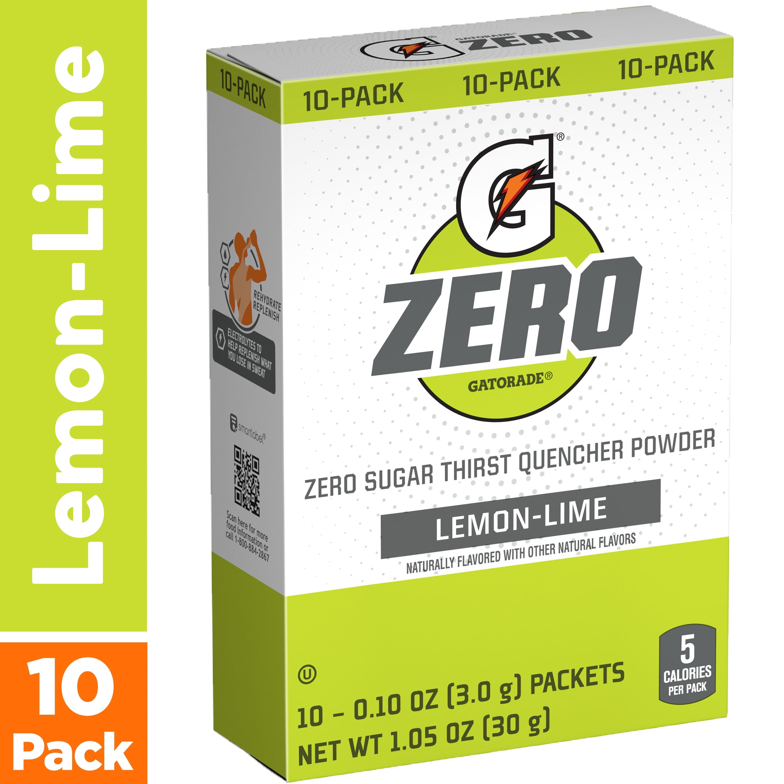 Gatorade G Zero Sports Drink Lemon Lime, Powdered Energy Drink Mix, 0.10 oz, 10 Count Packets