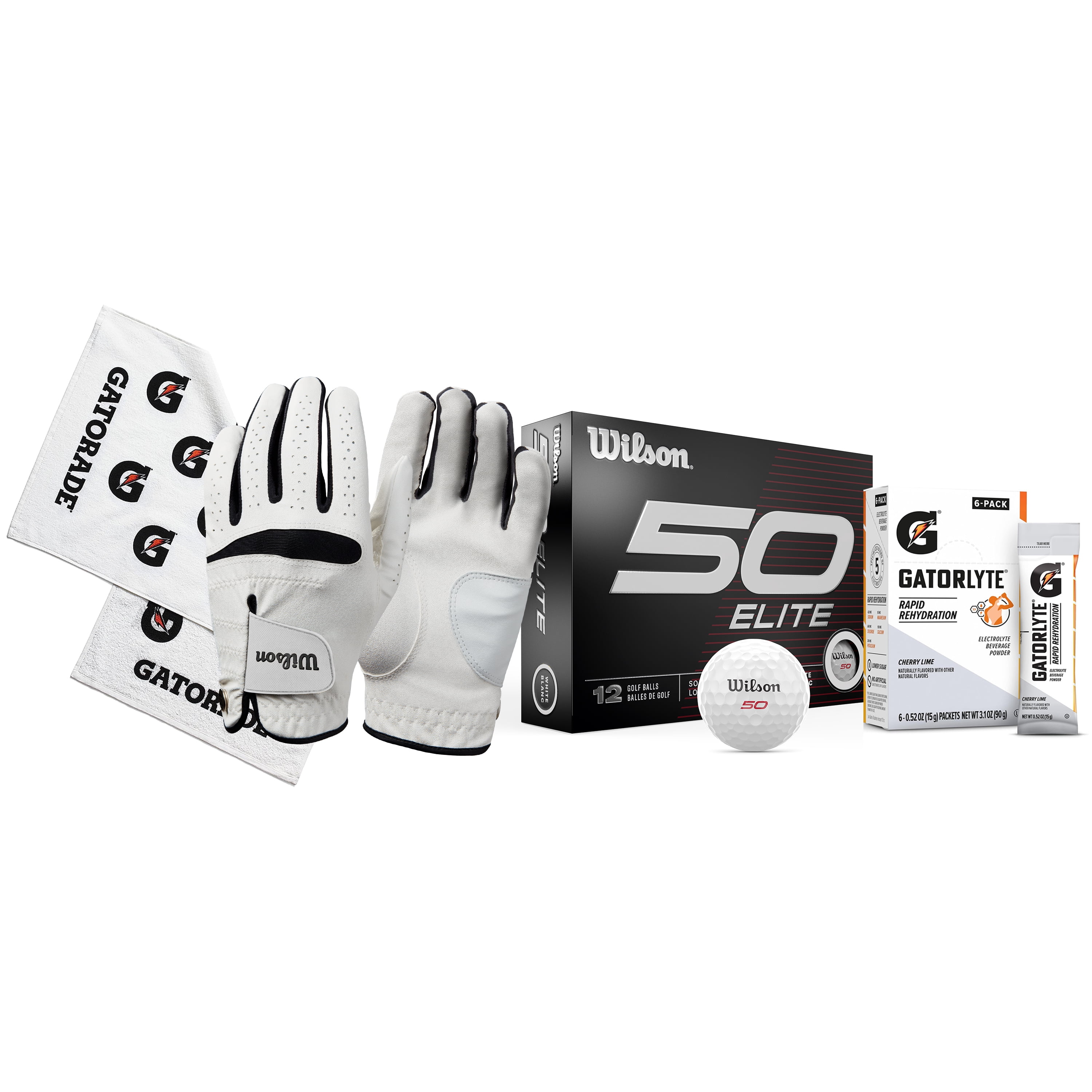 Wilson x Gatorade Ultimate Golf Pro Kit - Includes Wilson Fifty Elite Golf Balls, Feel Plus Golf Glove Bundle, and Gatorade Towel