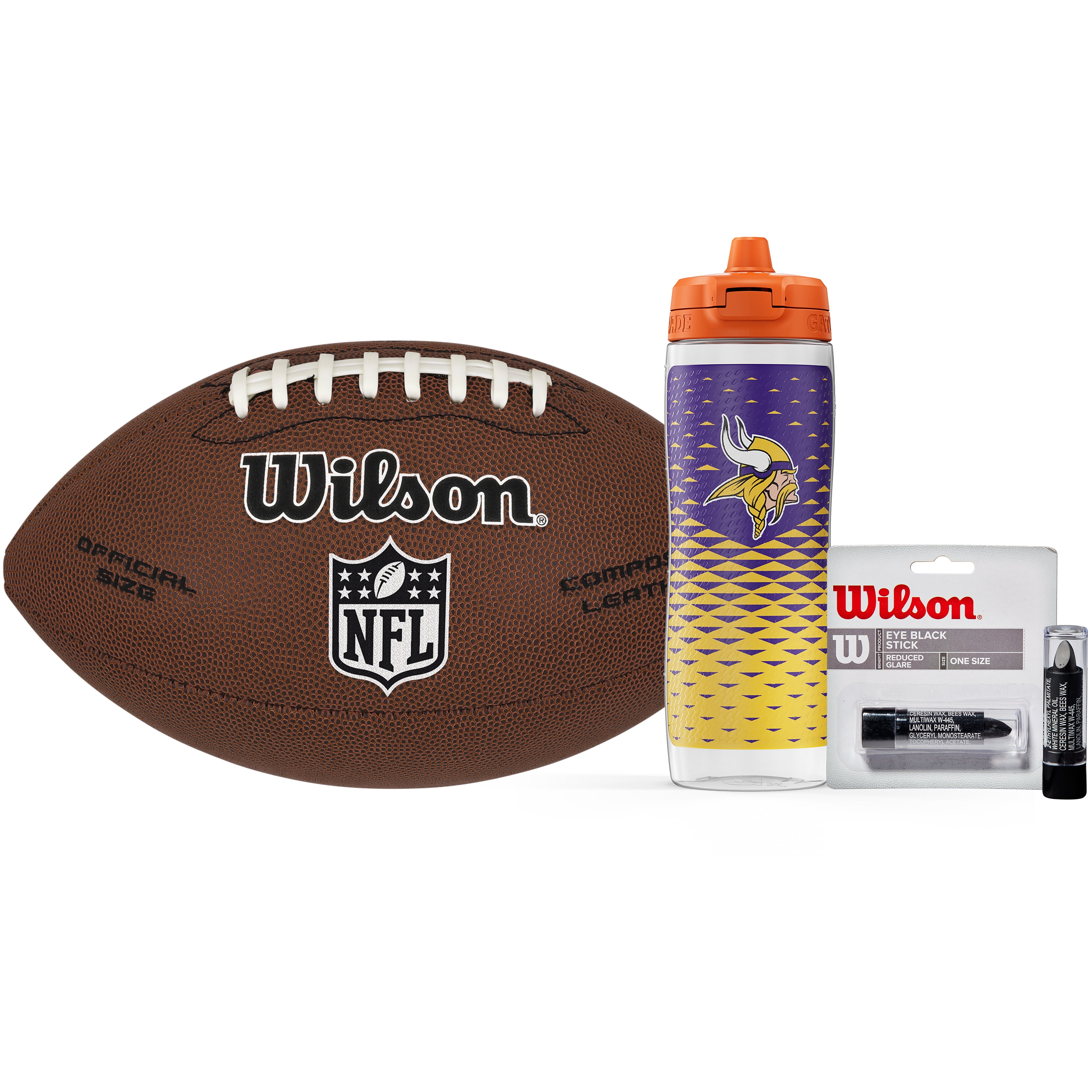 Wilson x Gatorade Minnesota Vikings NFL Fan Kit - Includes Wilson NFL Limited Junior Football and Gatorade Gx Minnesota Vikings Team Squeeze Water Bottle 30 Oz