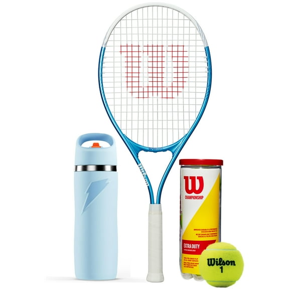 Wilson x Gatorade Tennis Power Play Kit - Includes Wilson Ultra Power XL 112 Tennis Racket, Championship Extra-Duty Tennis Balls, and Gatorade Overtime Blue Water Bottle