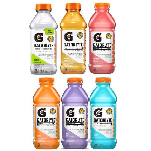 Gatorlyte Rapid Rehydration 6Flavor Sampler Pack, 20oz Bottles (6 Count)