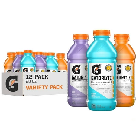 Gatorlyte Rapid Rehydration Electrolyte Beverage, 3 Flavor Variety Pack, 20 fl oz (Pack of 12)
