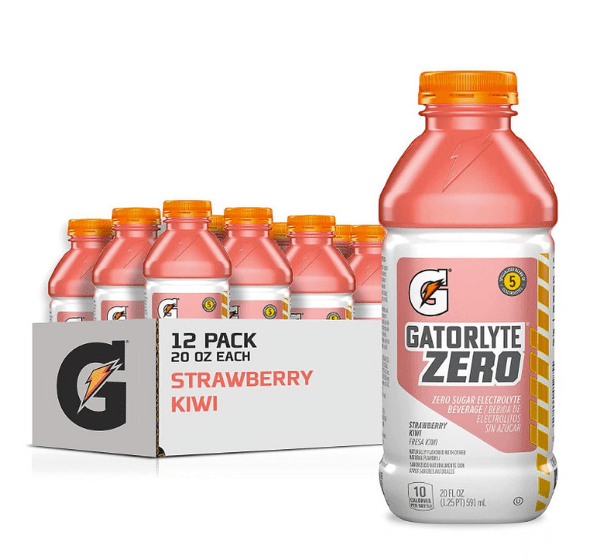 Gatorlyte Zero Electrolyte Beverage, Strawberry Kiwi, Zero Sugar Hydration, Specialized Blend of 5 Electrolytes, No Artificial Sweeteners or Flavors, 20oz Bottles (12 Pack)​