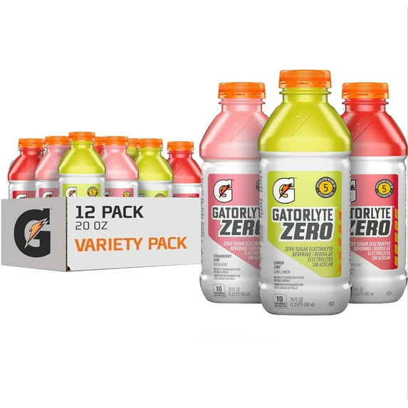Gatorlyte Zero Electrolyte Beverage Variety Pack, 20 fl oz, 12 Pack Bottles