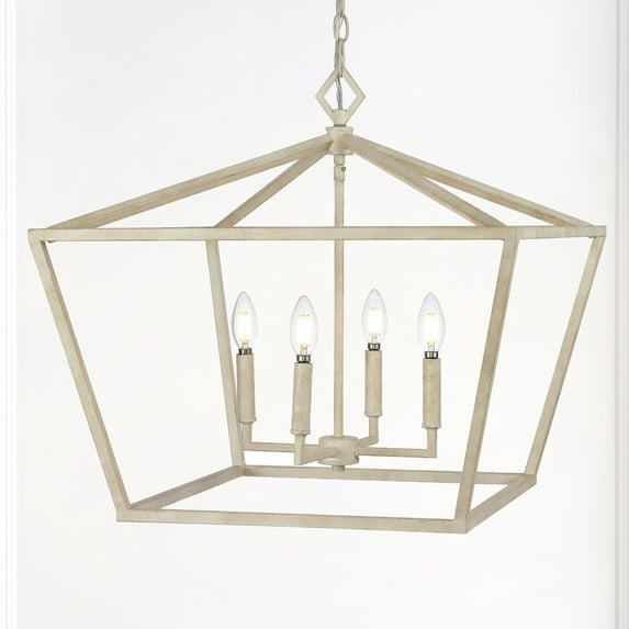 JONATHAN Y Gatsby 23" 4-Light Adjustable Iron Rustic Glam LED Pendant, Antiqued White