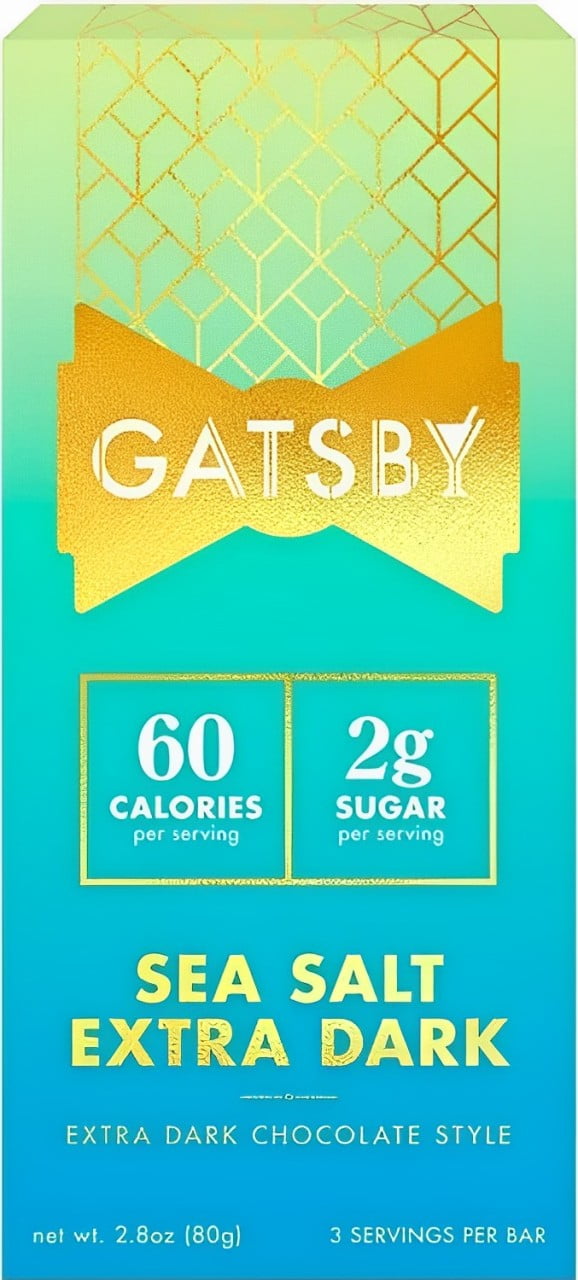Gatsby Chocolate Sea Salt Extra Dark Chocolate Bar, Low-Sugar, Dairy-Free, 2.8 oz
