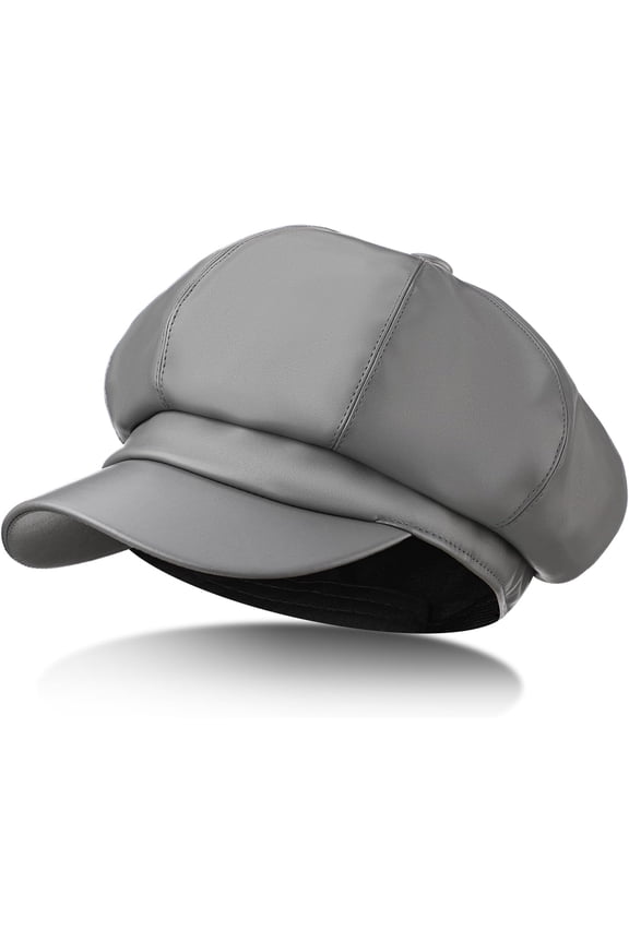 Gatsby Newsboy Caps for Women 8 Panel PU Leather Apple Cap Vintage Beret Hat Gatsbie Cap for Women Girls Gift