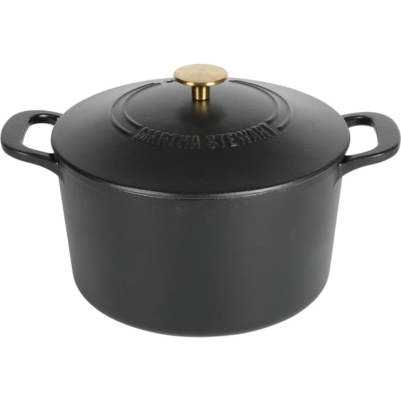 Gatwick 7-Quart Enamel Cast Iron Dutch Oven Pot with Lid  Matte Black  Durable Heavy-Duty Dutch Oven for Slow Cooking, Braising & Baking
