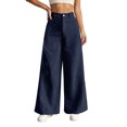 thumbnail image 1 of Gaucho Pants for Women Corduroy Wide Leg Palazzo Culottes Bottoms Work Trousers Loose Fit Dressy Casual Office Elastic Waist Women's Fall/Winter Outfits(Navy,XS), 1 of 4