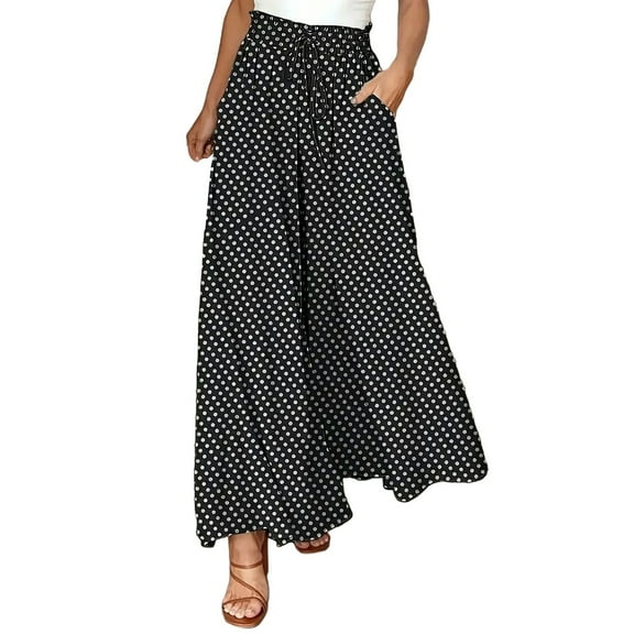 Gaucho Pants for Women, Audhol Women's Wide Leg Pants Flowy Drape Ruffle Waist Pants Flowy Pants for Women Dark Gray L