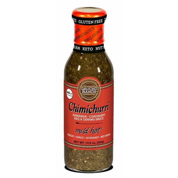 Gaucho Ranch Gourmet Chimichurri Steak Sauce Mild Hot | Authentic Argentinian Marinade & Meat Sauce for Beef, Chicken, Pork & Veggies | All Natural, Vegan, Gluten-Free, Keto, No Preservatives 12.5oz