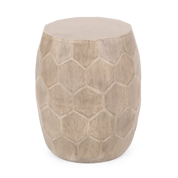 Gaudet Lightweight Concrete Outdoor Side Table, Natural Wood