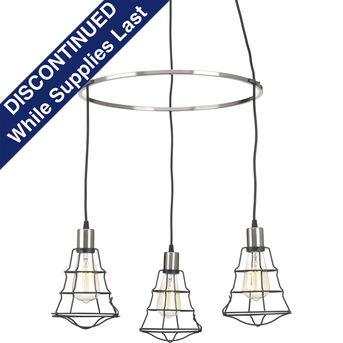 Graphite Black Industrial Three-Light Cage Chandelier