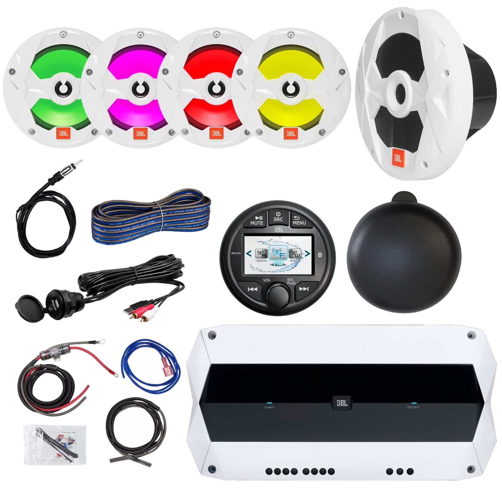 Gauge Style Bluetooth Marine AM/FM/WB Stereo Receiver Boat Yacht Bundle