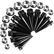 Gauges Kit Tapers Black Acrylic Plugs Surgical Steel Tunnels 00G-22mm Ear Stretching Body Jewelry 28 Pieces