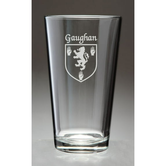 Gaughan Irish Coat of Arms Pint Glasses - Set of 4 (Sand Etched)