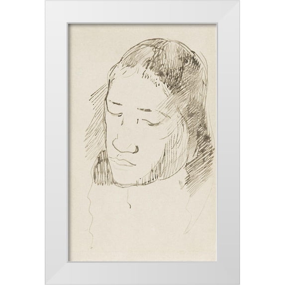 Gauguin, Paul 10x14 White Modern Wood Framed Museum Art Print Titled - Head of a Tahitian Woman
