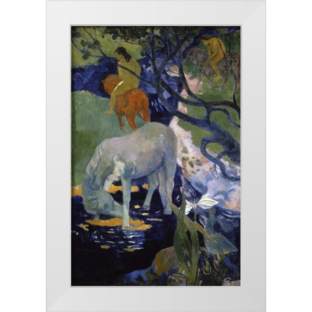 Gauguin, Paul 13x18 White Modern Wood Framed Museum Art Print Titled - The White Horse - Le Cheval Blanc