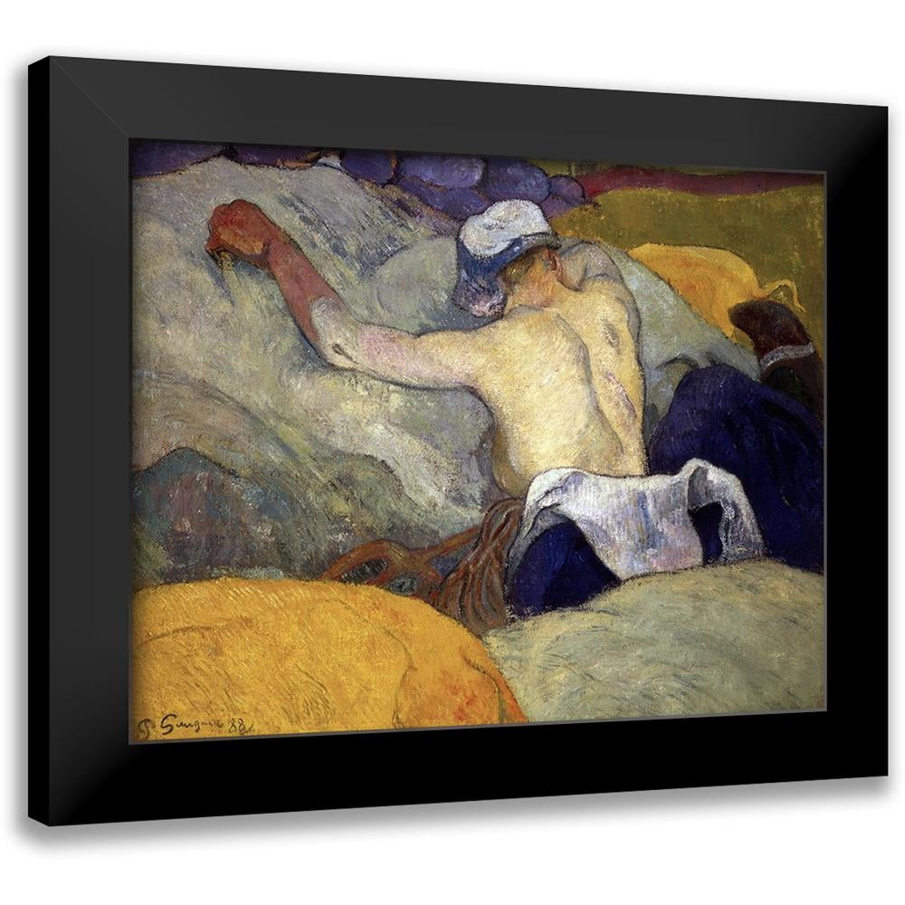 Gauguin, Paul 14x12 Black Modern Framed Museum Art Print Titled - Woman in the Hay (Femme dans le Foin)