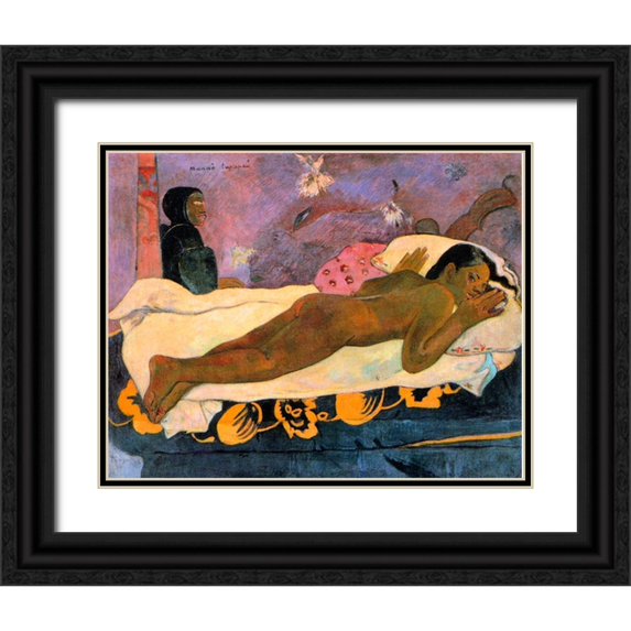 Gauguin, Paul 14x12 Black Ornate Wood Framed with Double Matting Museum Art Print Titled - Spirit Of The Dead Watching