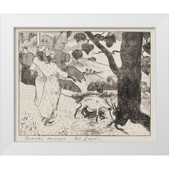 Gauguin, Paul 14x12 White Modern Wood Framed Museum Art Print Titled - Pastorales Martiniques (Martinique Pastorals)