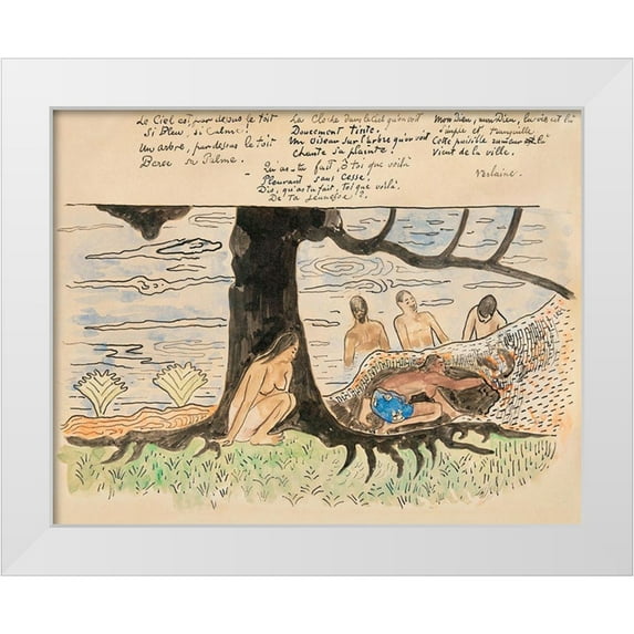 Gauguin, Paul 14x12 White Modern Wood Framed Museum Art Print Titled - Tahitians Fishing