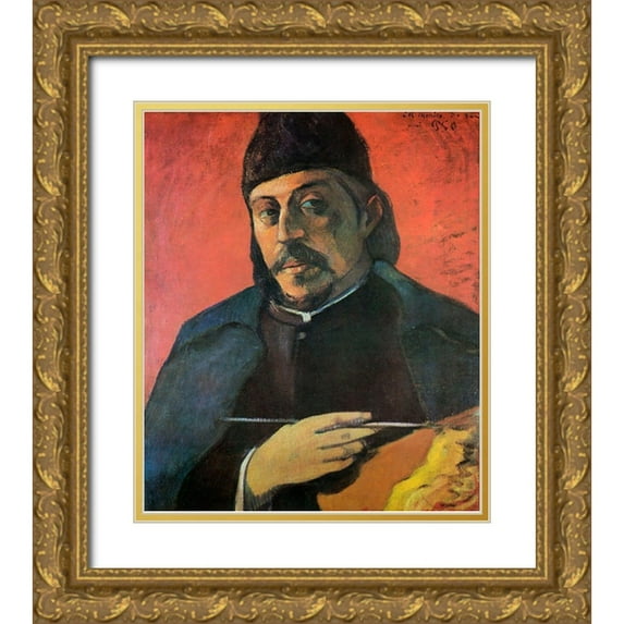 Gauguin, Paul 15x17 Gold Ornate Wood Framed with Double Matting Museum Art Print Titled - Self Portrait With Palette