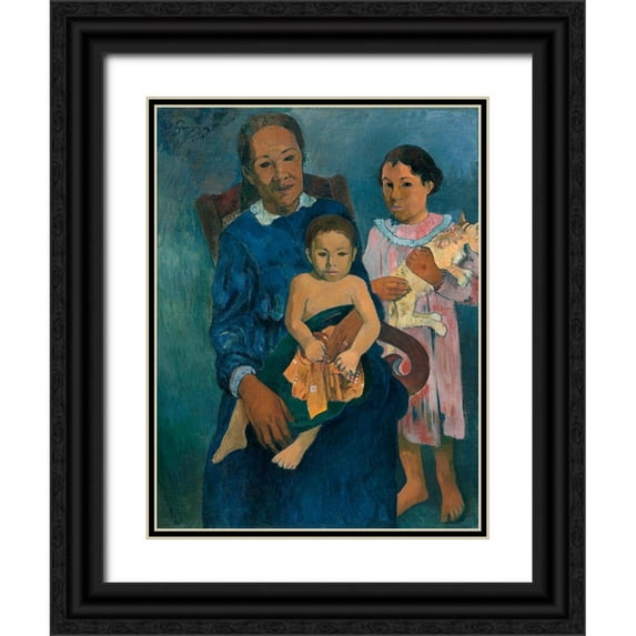 Gauguin, Paul 15x18 Black Ornate Wood Framed with Double Matting Museum Art Print Titled - Polynesian Woman with Children