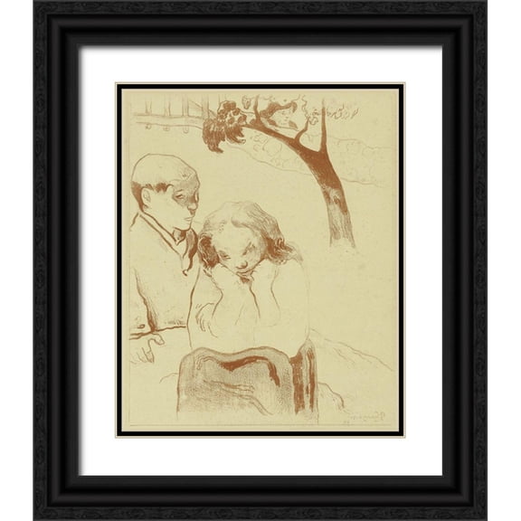 Gauguin, Paul 15x18 Black Ornate Wood Framed with Double Matting Museum Art Print Titled - Sad Woman is Sitting with a Man