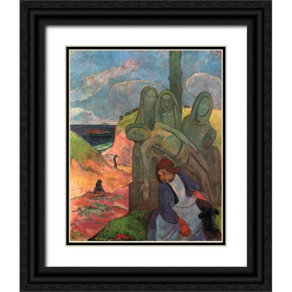 Gauguin, Paul 15x18 Black Ornate Wood Framed with Double Matting Museum Art Print Titled - The Green Chist