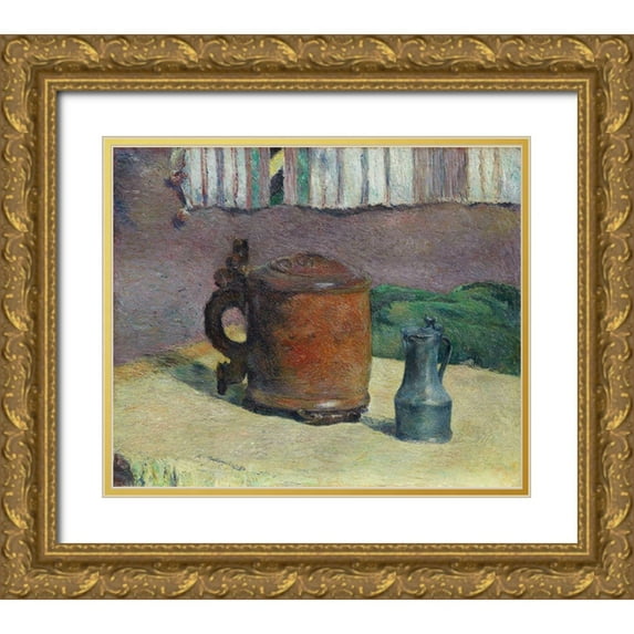 Gauguin, Paul 17x15 Gold Ornate Wood Framed with Double Matting Museum Art Print Titled - Still Life: Wood Tankard and Metal Pitcher