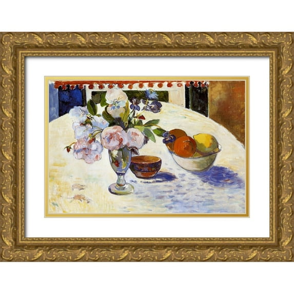 Gauguin, Paul 18x13 Gold Ornate Wood Framed with Double Matting Museum Art Print Titled - Flowers And Fruit