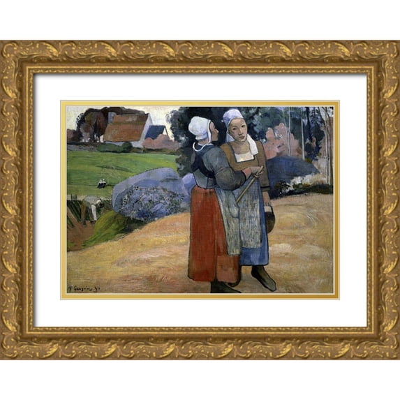 Gauguin, Paul 18x14 Gold Ornate Wood Framed with Double Matting Museum Art Print Titled - Paysannes Bretonnes
