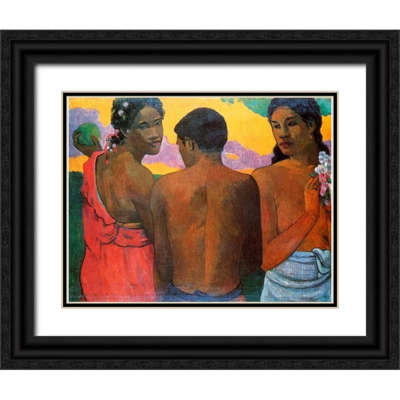 Gauguin, Paul 18x15 Black Ornate Wood Framed with Double Matting Museum Art Print Titled - Three Tahitians