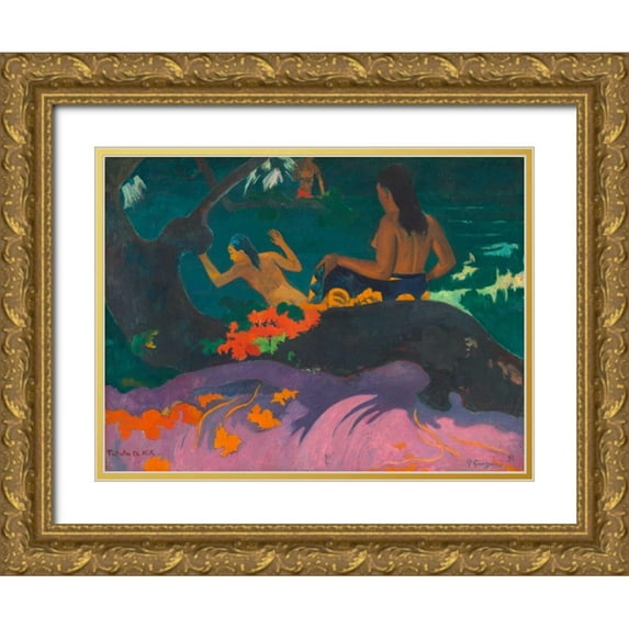 Gauguin, Paul 18x15 Gold Ornate Wood Framed with Double Matting Museum Art Print Titled - Fatata te Miti (By the Sea)