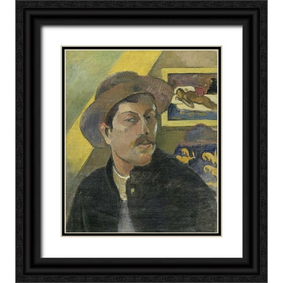 Gauguin, Paul 20x23 Black Ornate Wood Framed with Double Matting Museum Art Print Titled - Self Portrait with a Hat