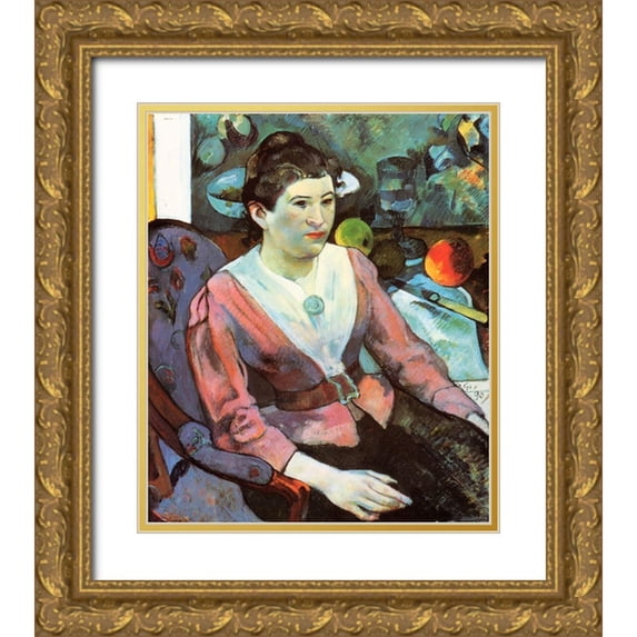 Gauguin, Paul 20x23 Gold Ornate Wood Framed with Double Matting Museum Art Print Titled - Portrait Of A Seated Woman